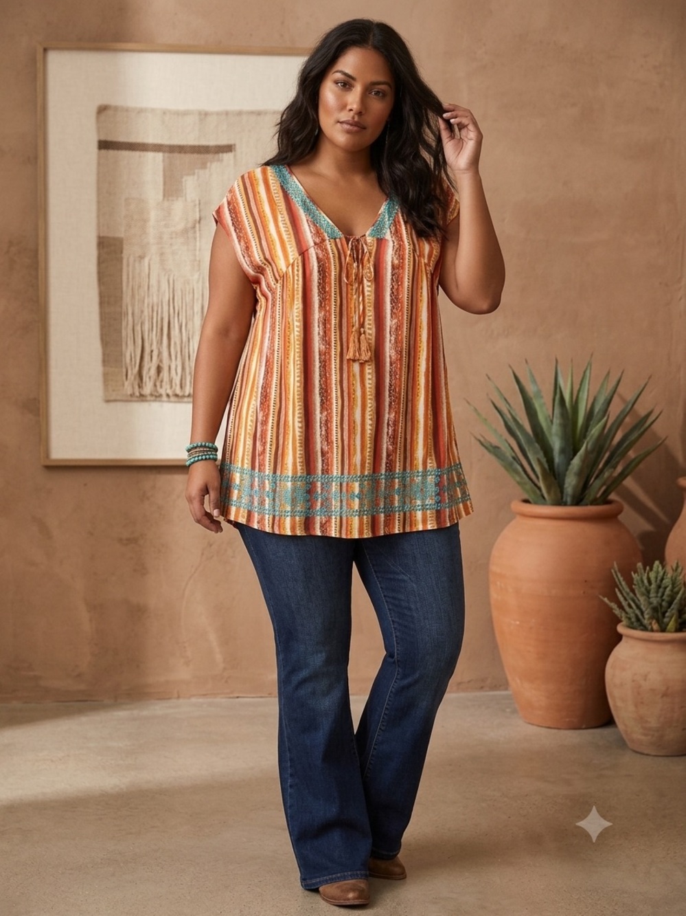 Savanna Jane Boho Striped V-Neck Blouse